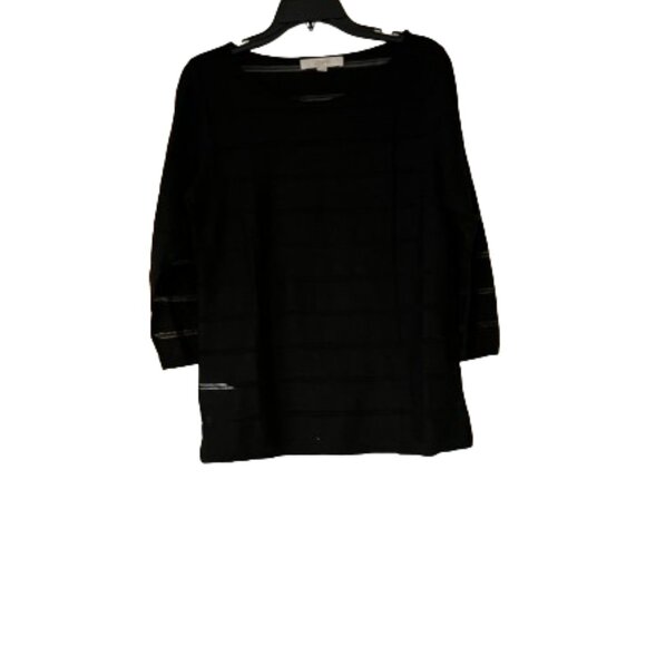 Loft Black Lightweight Sweater with Sheer Stripes - Medium - Picture 2 of 5